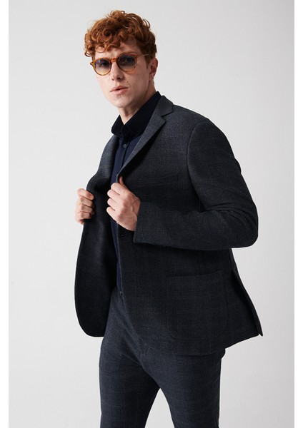 Erkek Lacivert Atarsız Mono Yaka Çift Yırtmaçlı Ceket A32Y4051