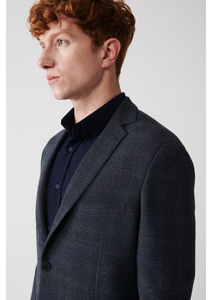 Erkek Lacivert Atarsız Mono Yaka Çift Yırtmaçlı Ceket A32Y4051