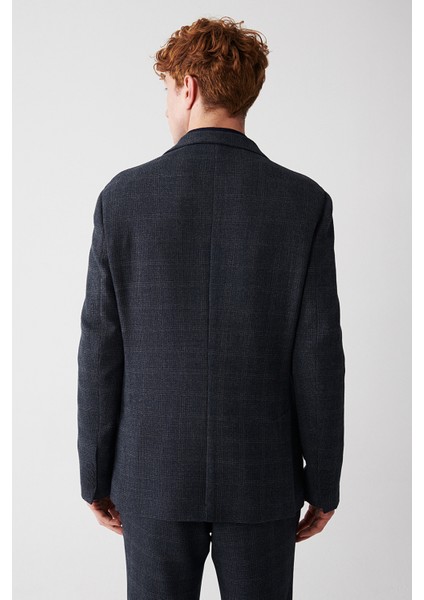 Erkek Lacivert Atarsız Mono Yaka Çift Yırtmaçlı Ceket A32Y4051