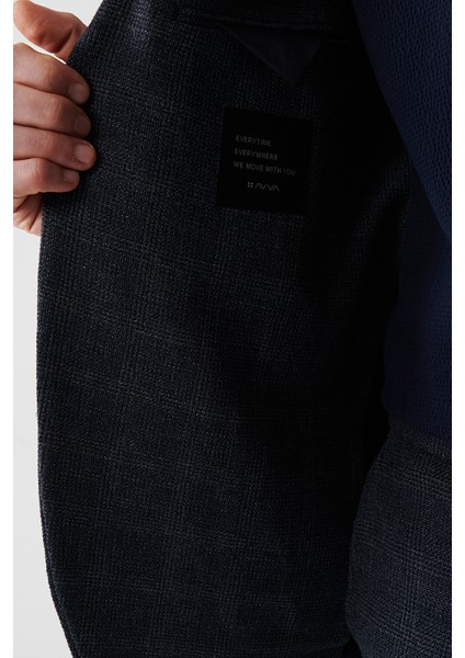 Erkek Lacivert Atarsız Mono Yaka Çift Yırtmaçlı Ceket A32Y4051