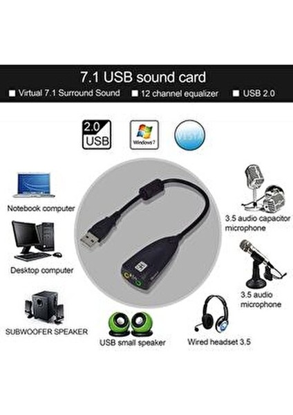 7.1 usb 12 kanal 64 bit 5hv2 destekli kablolu audio çevirici harici ses kartı modelleri