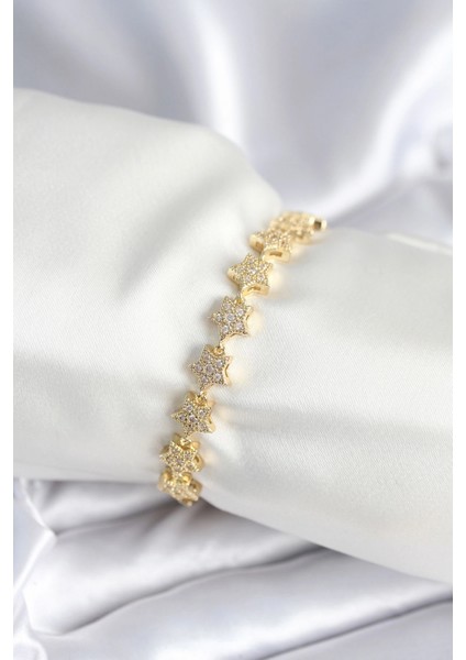 Pirinç Gold Renk Yıldız Model Kadın Bileklik - TJ-BB7980