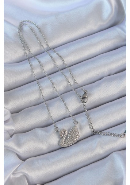 316L Çelik Zincir Gümüş Renk Zirkon Taşlı Kuğu Kolye - TJ-BKO9150 fiyatları