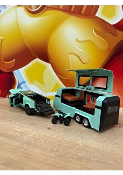 Diecast Metal Tesla Cybertruck Pickup ve Karavan Sesli Işıklı Açılan Kapılar Tesla Diecast Araba fırsatları