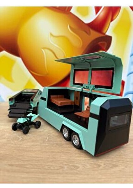 Diecast Metal Tesla Cybertruck Pickup ve Karavan Sesli Işıklı Açılan Kapılar Tesla Diecast Araba indirimleri