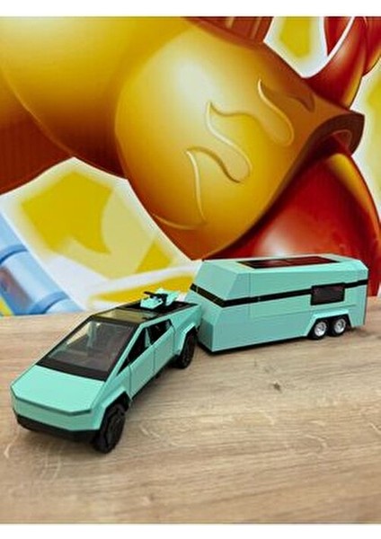 Diecast Metal Tesla Cybertruck Pickup ve Karavan Sesli Işıklı Açılan Kapılar Tesla Diecast Araba