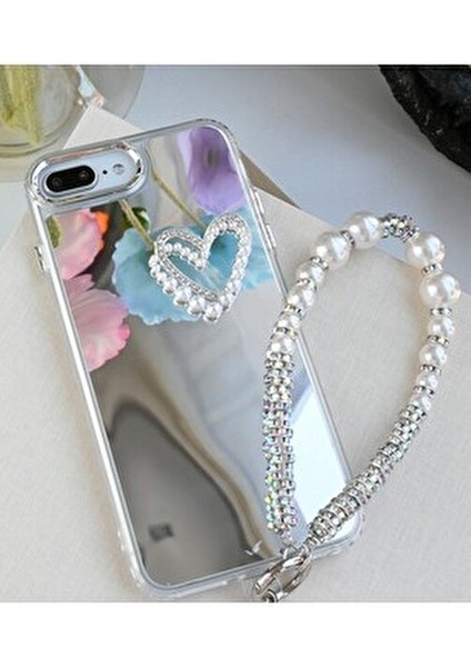 IPhone 7 Plus - 8 Plus Uyumlu Aynalı Charmlı Kalp Model Silikon Kılıf