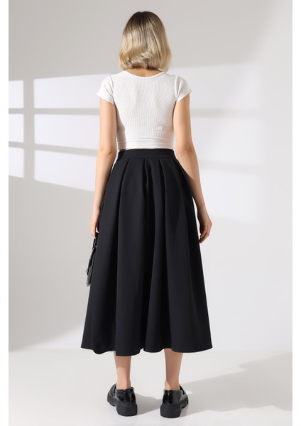 Pileli Duble Kumaş Uzun Etek