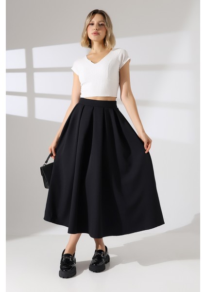 Pileli Duble Kumaş Uzun Etek fiyatları