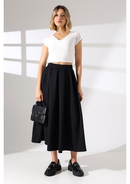 Pileli Duble Kumaş Uzun Etek modelleri