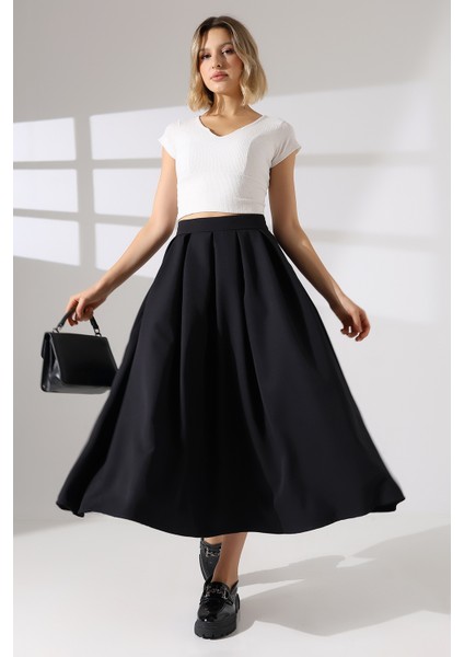 Pileli Duble Kumaş Uzun Etek