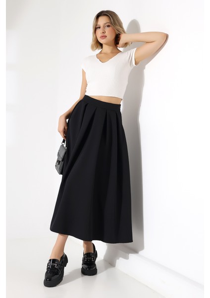 Pileli Duble Kumaş Uzun Etek