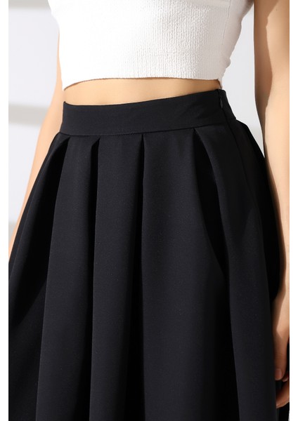 Pileli Duble Kumaş Uzun Etek