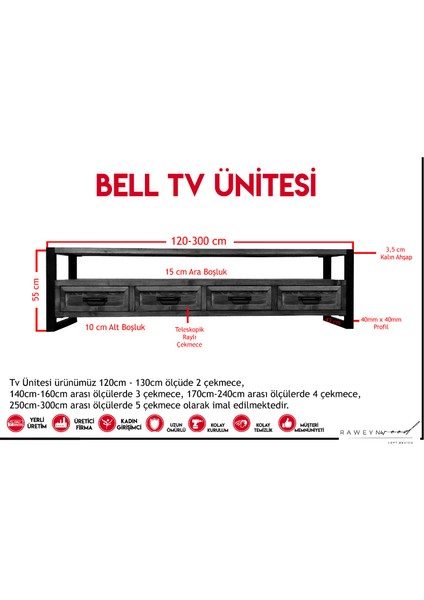 Bell Doğal Ahşap Çekmeceli Tv Ünitesi - 220CM fırsatları