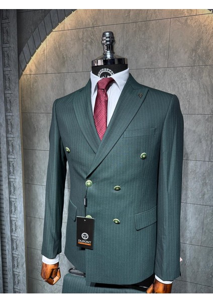 Slim Fit Çizgili Kruvaze Takım Elbise fiyatları