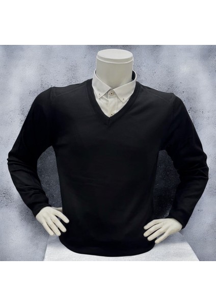 Erkek Regular Fit Düz V Yaka Yünlü Triko Kazak fiyatları