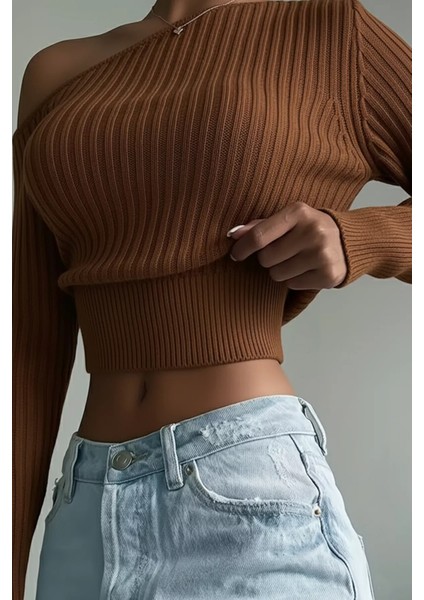 Omuz Açık Kabartmalı Kadın Triko Kazak P-00018476