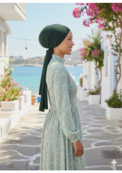 Plise Bağlama Haki Hazır Türban Tesettür Bone indirimleri