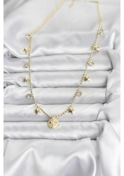 Pirinç Gold Renk Zirkon Taşlı Kutup Yıldızı Model Kadın Kolye - TJ-BKO10647 fiyatları