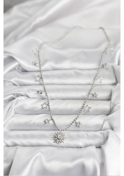 Pirinç Gümüş Renk Güneş Model Kadın Kolye - TJ-BKO10655 fiyatları