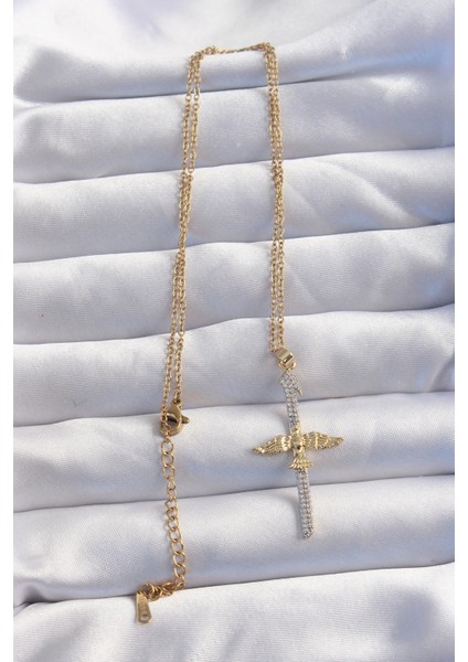 316L Çelik Zincir Gold Renkli Zirkon Taşlı Kılıç Model Anka Kuşu Kolye - TJ-BKO8986 fiyatları