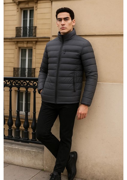 Erkek Trend Basic Dik Yaka Kışlık Füme Şişme Mont fırsatları