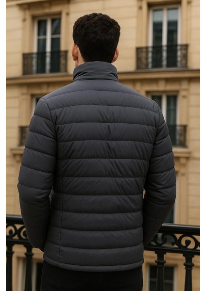 Erkek Trend Basic Dik Yaka Kışlık Füme Şişme Mont