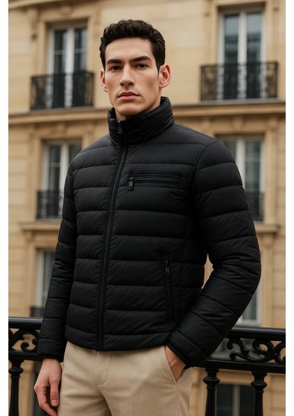 Erkek Trend Basic Dik Yaka Kışlık Siyah Şişme Mont fiyatları