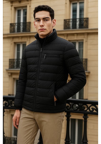 Erkek Trend Basic Dik Yaka Kışlık Siyah Şişme Mont fırsatları