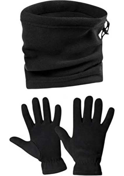 Unisex Siyah Termal Kışlık Kaliteli Polar Eldiven-Boyunluk
