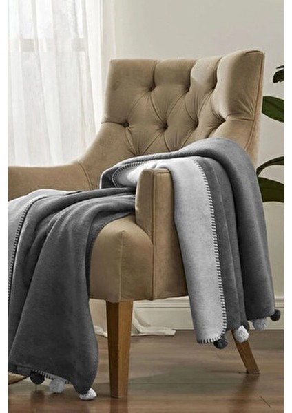 Battaniye Ponponlu Pamuk Diz 130*170 Gri