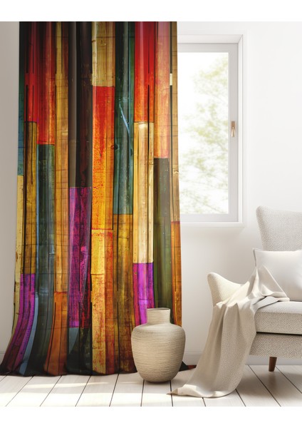 Turuncu Mor Bohem Rustik Desenli Fon Perde fiyatları