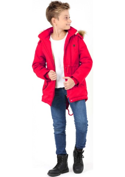 Erkek Çocuk Su Geçirmez Çıkarılabilir Kapüşonlu Pelüş Kürk Astarlı Uzun Mont Kaban modelleri