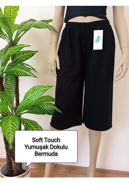Kadın-Erkek Düz Kesim Yumuşak Dokulu Bol Paçalı Bermuda Alt