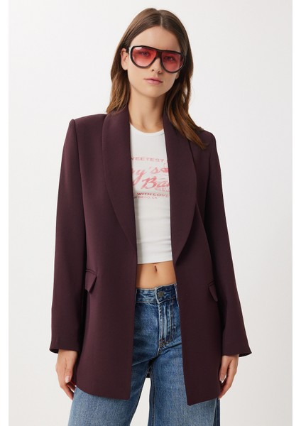 Vatkalı Blazer Dokuma Ceket LXA0006 Mürdüm