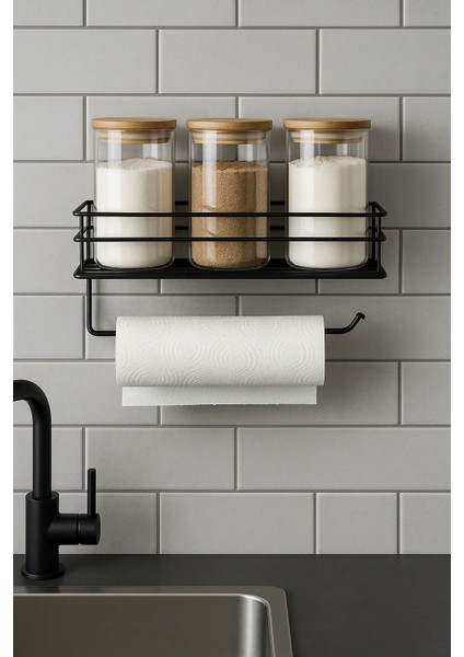 Yapışkanlı Siyah Raflı Rulo Havluluk Peçetelik Havlu Kağıtlık Mutfak Düzenleyici Raf Baharatlık fiyatları