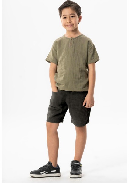 Batı Cep Detaylı Yazlık Müslin Erkek Çocuk Şort Siyah Syh modelleri