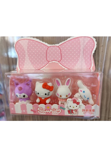 Kuromi,hello Kitty Sanrio Karakterleri Figürlü 4 Lü Silgi Seti AD77712