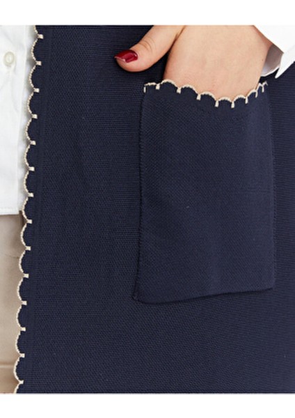 Triko Kadın Büyük Beden Anne Kalın Tüylenmez Lacivert Kışlık Yelek modelleri