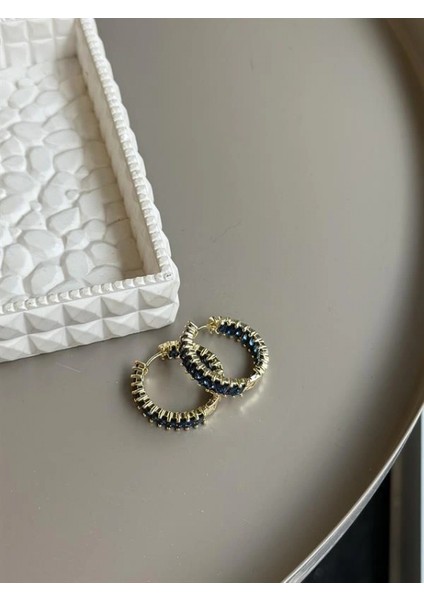 Ieg Taşlı Halka Küpe - Lacivert