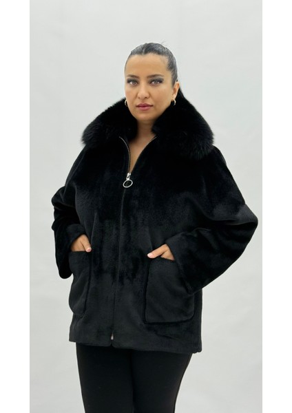 Büyük Beden Cepli Fermuarlı Uzun Kol Oversize Kadın Kürk Mont fiyatları