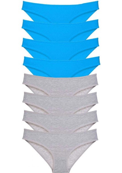 8 Adet Eko Set Likralı Kadın Slip Külot Gri ve Mavi