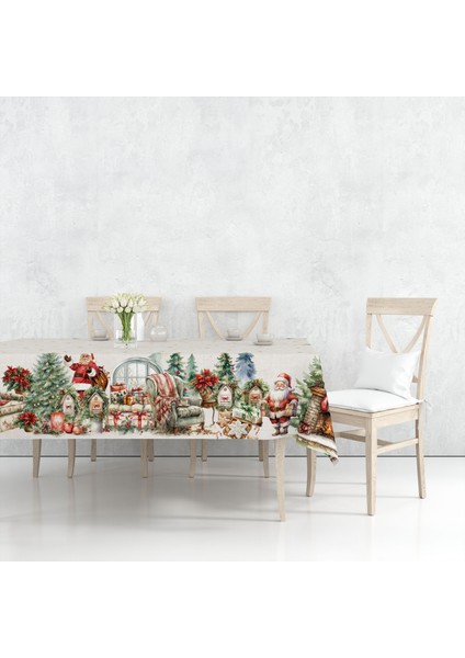 Yılbaşı Desenli Dijital Baskılı Masa Örtüsü - 140 x 220 cm 140X240 cm - Panama Kumaş