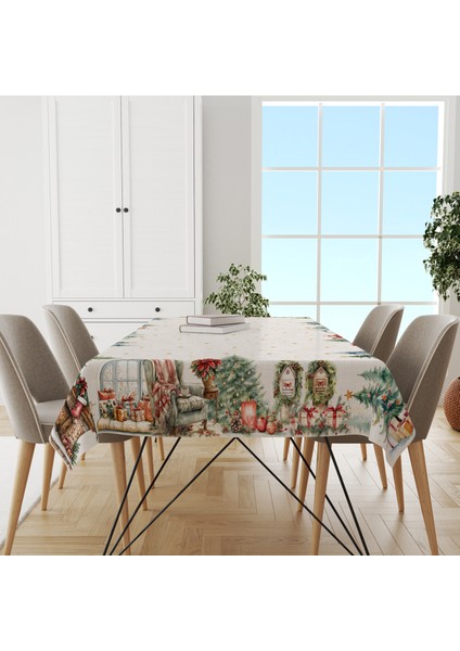 Yılbaşı Desenli Dijital Baskılı Masa Örtüsü - 140 x 220 cm 140X240 cm - Panama Kumaş