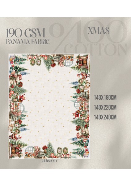 Yılbaşı Desenli Dijital Baskılı Masa Örtüsü - 140 x 220 cm 140X240 cm - Panama Kumaş