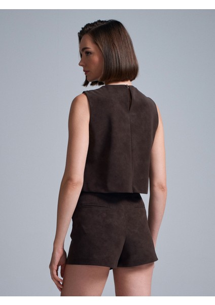 81067 Asimetrik Şort Etek-Kahve fiyatları