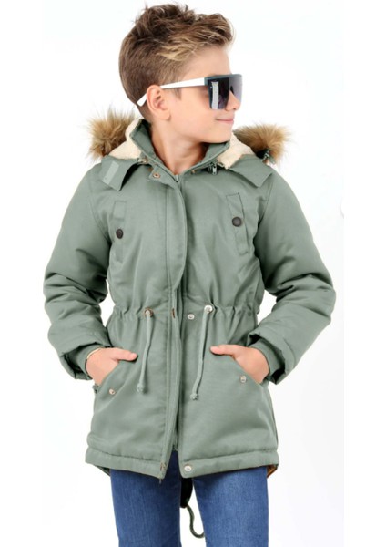 Erkek Çocuk Su Geçirmez Çıkarılabilir Kapüşonlu Pelüş Kürk Astarlı Uzun Mont Kaban fiyatları