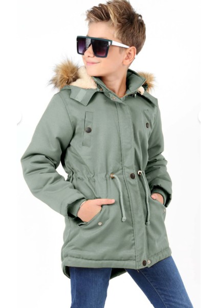 Erkek Çocuk Su Geçirmez Çıkarılabilir Kapüşonlu Pelüş Kürk Astarlı Uzun Mont Kaban modelleri