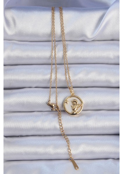 316L Çelik Zincir Altın Renk Zirkon Taşlı Mineli Melek Kolye - TJ-BKO9085 fiyatları