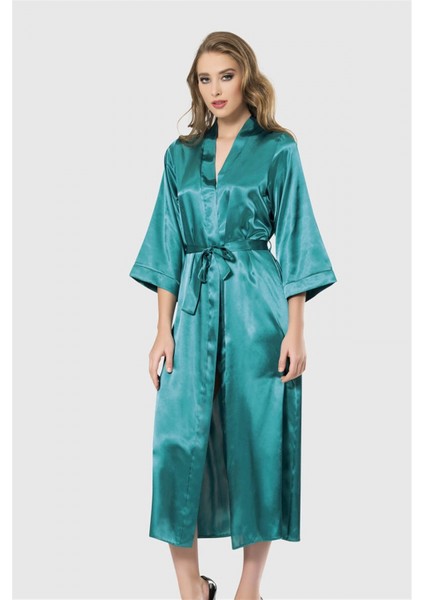 -Zümrüt Uzun Saten Sabahlık